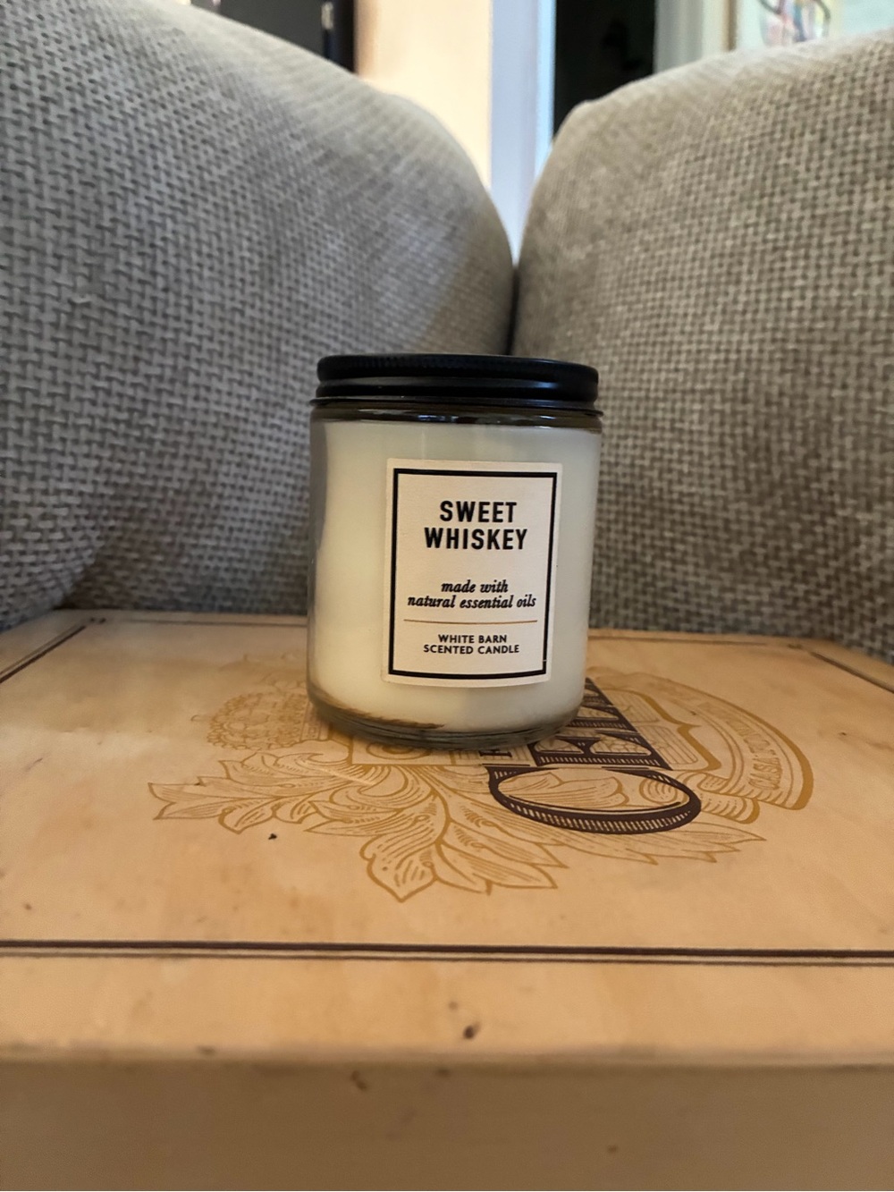 White Barn Sweet Whiskey Candle - Cream Jar with Black Lid